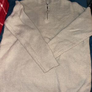 Princess Polly Light Grey Ribbed 3/4 zip ip